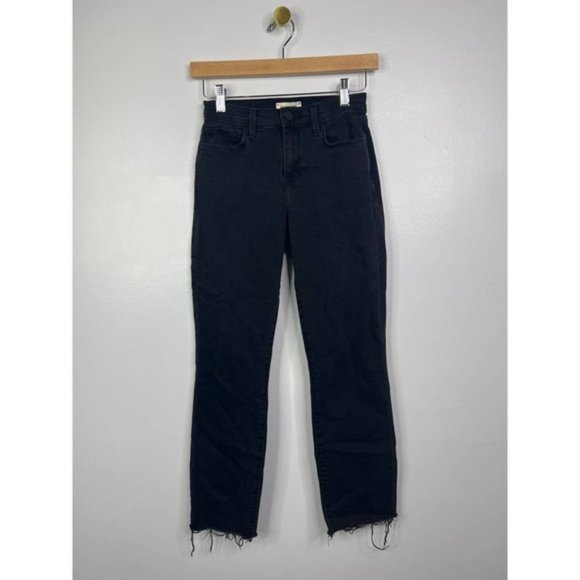 L'agence Sada Straight Leg High Rise Raw Hem Jeans Women's Black Size: 23 NWOT - Picture 2 of 9